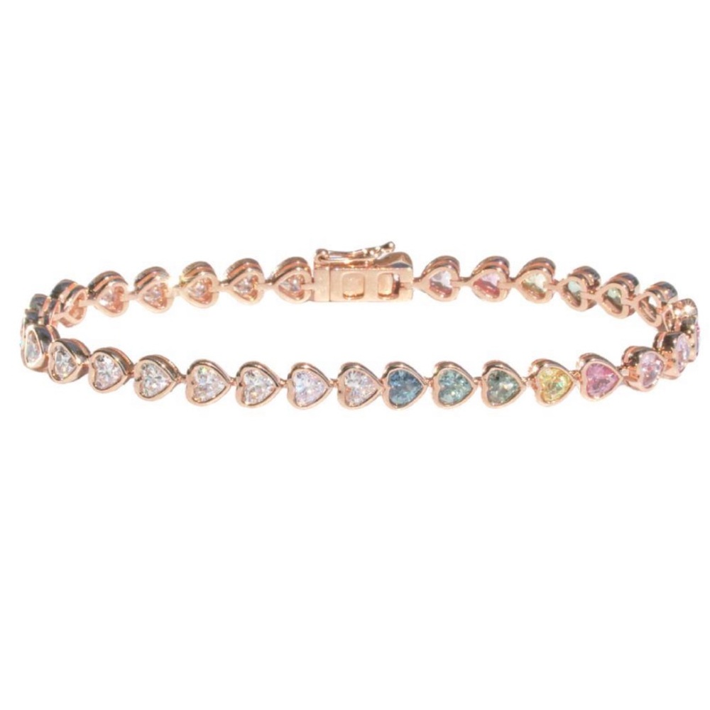 VALENTINES!  Multicolor Pastel Sapphire & Diamond Heart Tennis Bracelet